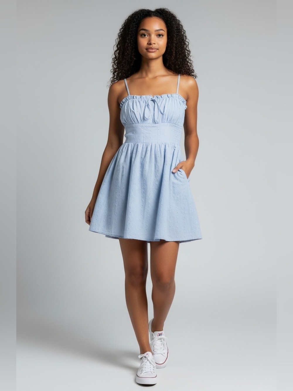 Hesperus Blue Smocked Dress Medium Adjustable Straps Lined Airy Sleeveless
